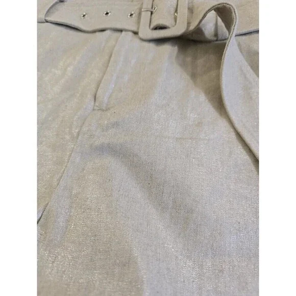 Nine West Metallic Linen Blend Shorts Belted High Waist Gold Beige Womens Small - Picture 12 of 12